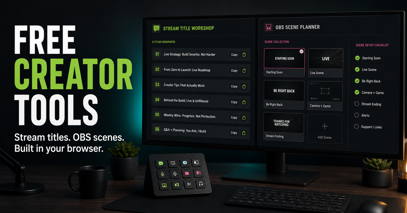 Owner-operated creator workflow tools shown as separate working proof